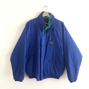 Vintage K-Products 80s Puffer Jacket Windbreaker Royal Blue Size L Elk Deer